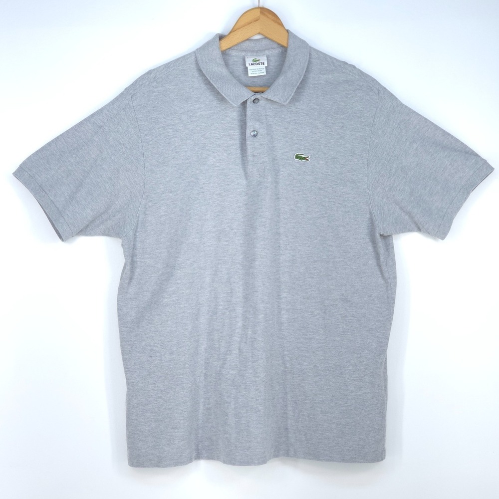 Lacoste 2000s Heather Gray Pique Polo Shirt Mens 7 XL Y2K Crocodile Logo 5191L